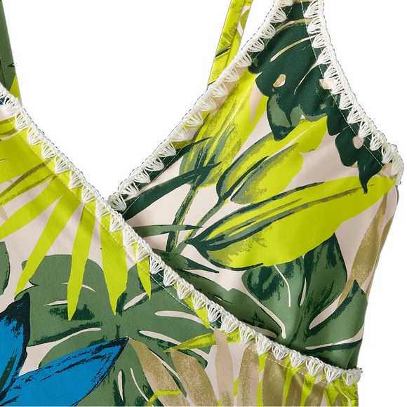 Lands end Smoothing Control Crochet Stitch Surplice High Leg One Piece Swimsuit - Picture 5 of 5